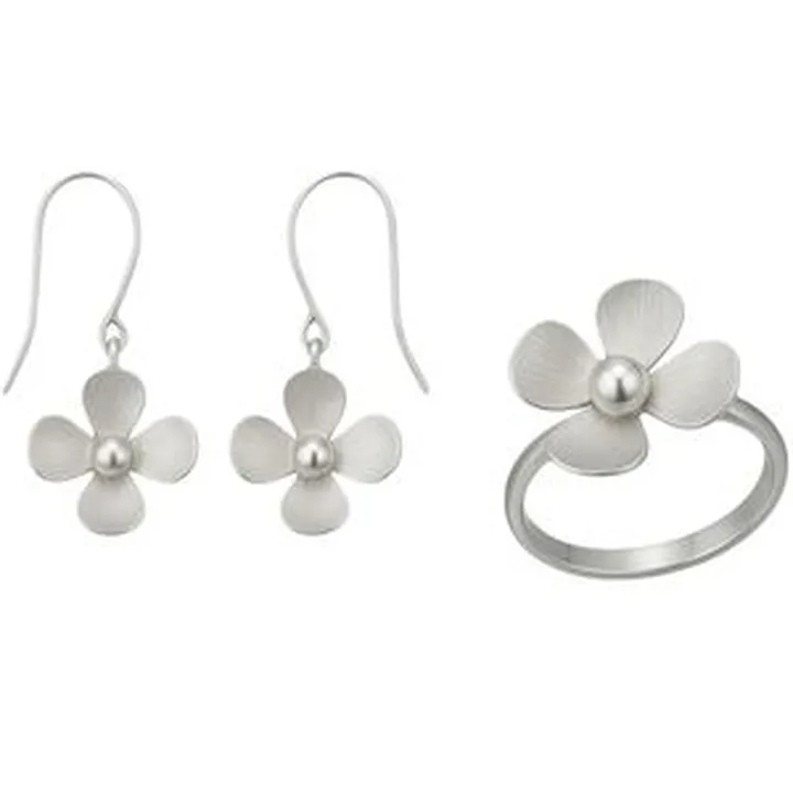 نیم ست نقره زنانه مدل گوی و گل 02