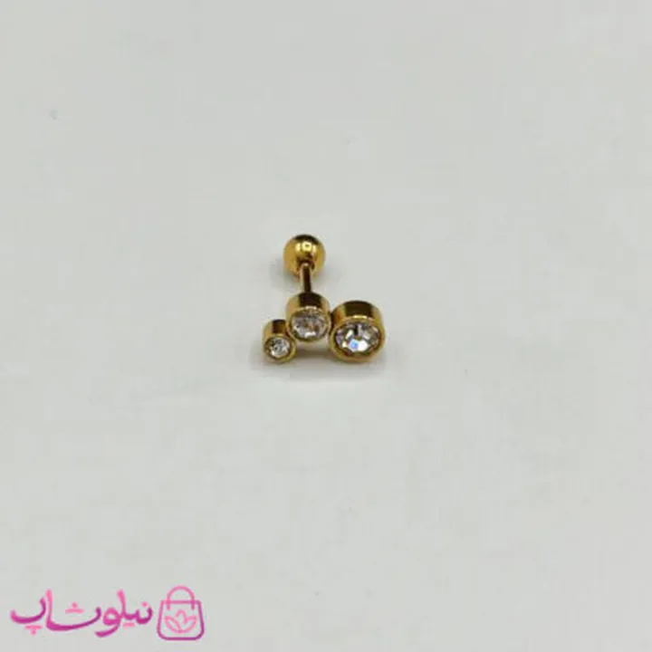 پیرسینگ گوش زنانه طلایی طرح سه نگین کد 34