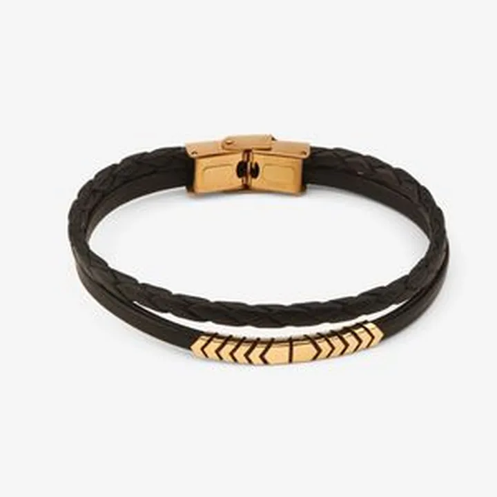 دستبند طلا 18 عیار مردانه با بند چرمی روبی آرت گالری مدل 314170