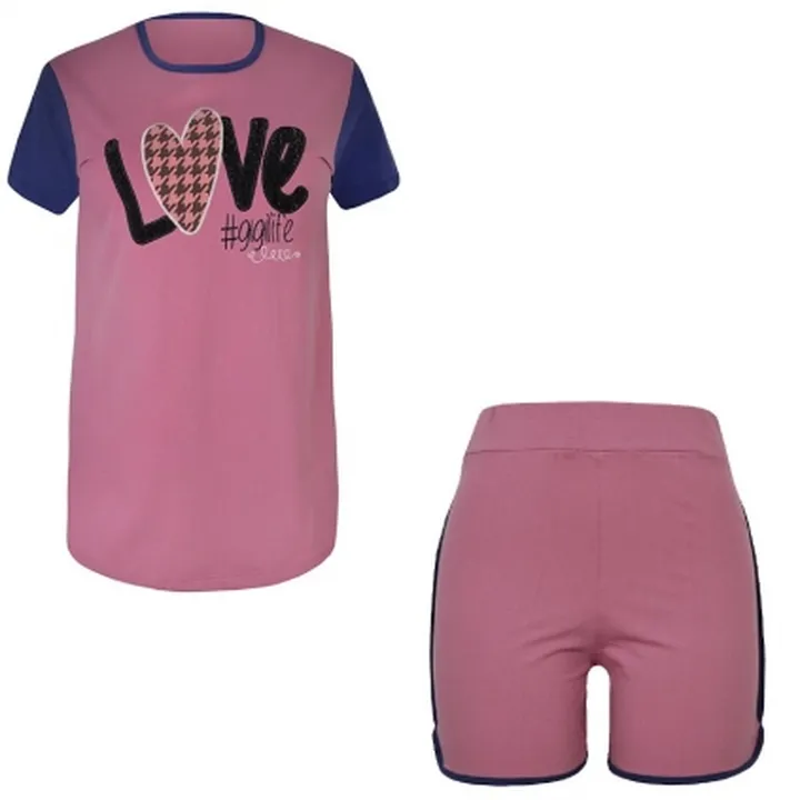 ست تیشرت و شلوارک نخی طرح Love زنانه