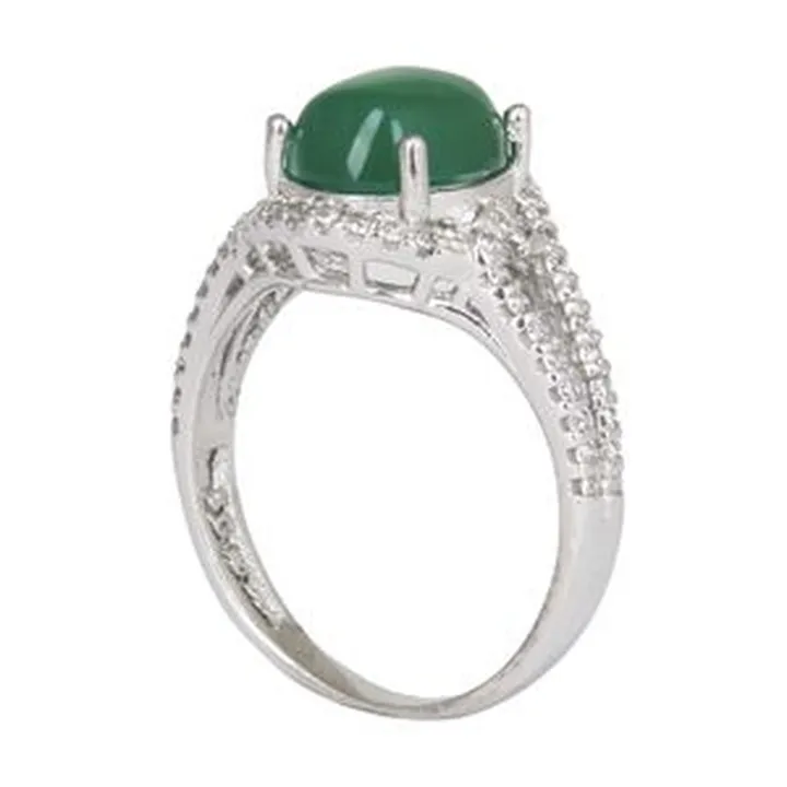 انگشتر نقره زنانه مدل عقیق سبز طبیعی مخراج برلیان آبکاری رادیوم کد AWR_1794