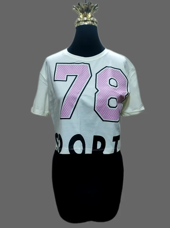 کراپ نخ پنبه قواره دار یقه گرد چاپ 78 زنانه کد1804