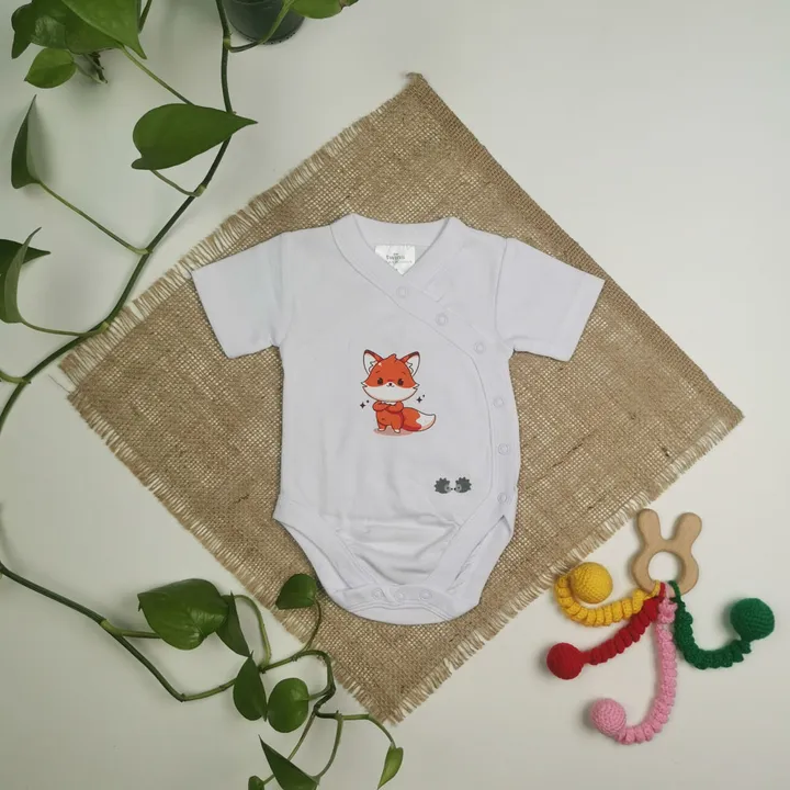 بادی نوزادی آستین کوتاه برند twins طرح روباه نارنجی رنگ