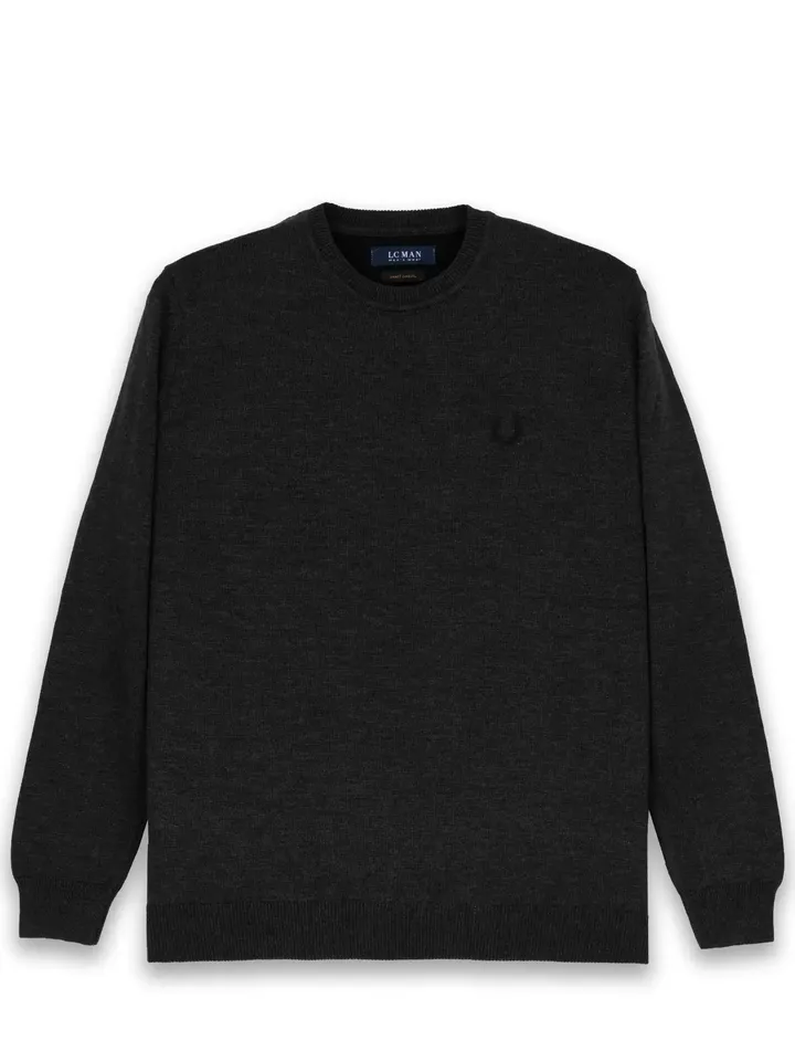 پلیور زغالی یقه گرد ساده