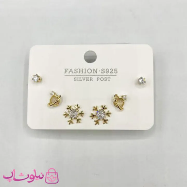 پک گوشواره میخی زنانه طرح برف و زحل (3 جفت گوشواره) کد 139