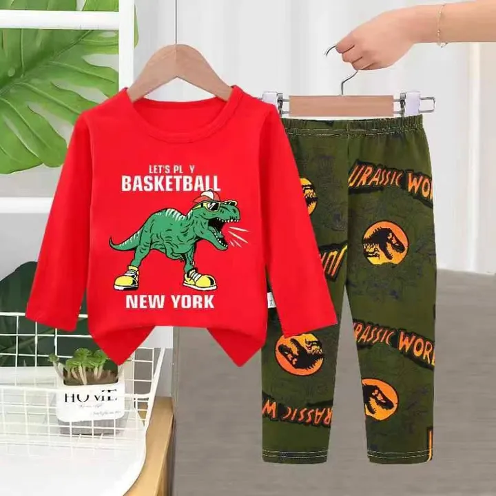 بلوز شلوار راحتی بچه گانه طرح دایناسور بسکتبالی