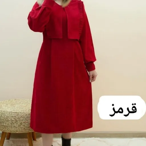 کت و سارافون چین دار مخمل کبریتی دخترانه زنانه