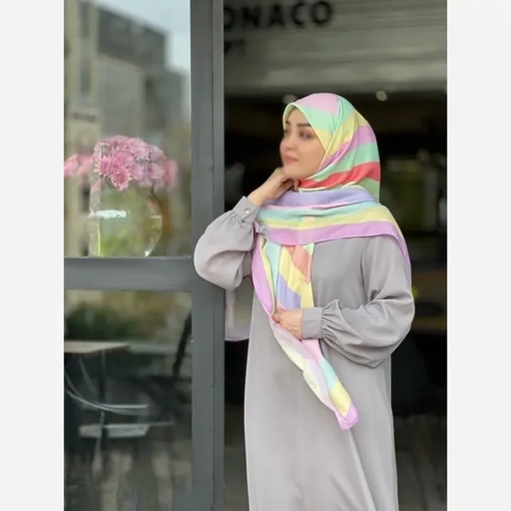 روسری نخی طرح طیفی پله ای رنگ پاستیلی (کد06)