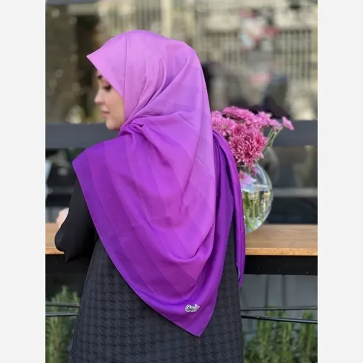 روسری نخی طرح طیفی پله ای رنگ یاسی بنفش (کد09)