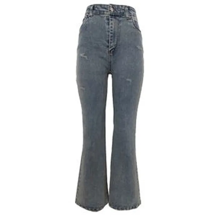 شلوار جین دم پا گشاد زنانه مدل کد 201221 رنگ نقرآبی