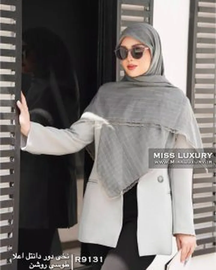 روسری نخی دور دانتل طوسی روشن R9131