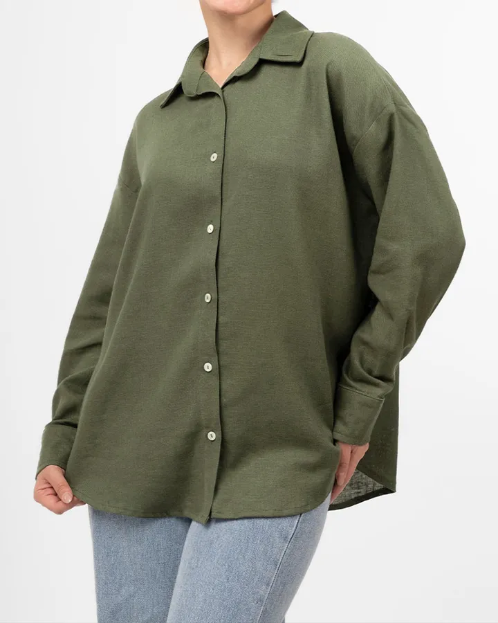 شومیز لینن زیتونی زنانه 6002447 – زیتونی سیر