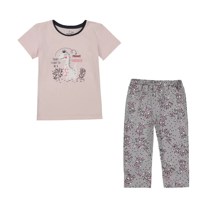 ست تی شرت و شلوار دخترانه ناربن مدل دایناسور رنگ ص...