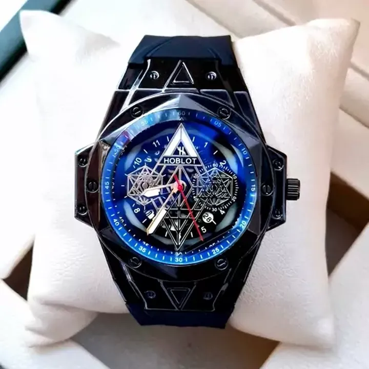 ساعت مچی مردانه (پسرانه) هابلوت Hublot تقویم دار عقره ایی بند سیلیکات طرح فضایی تمام مشکی کد 2734