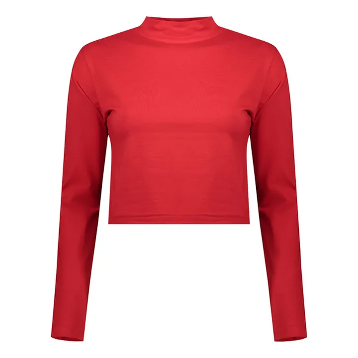 کراپ‌ تی‌شرت آستین بلند زنانه کانتکس مدل 200 رنگ ق...