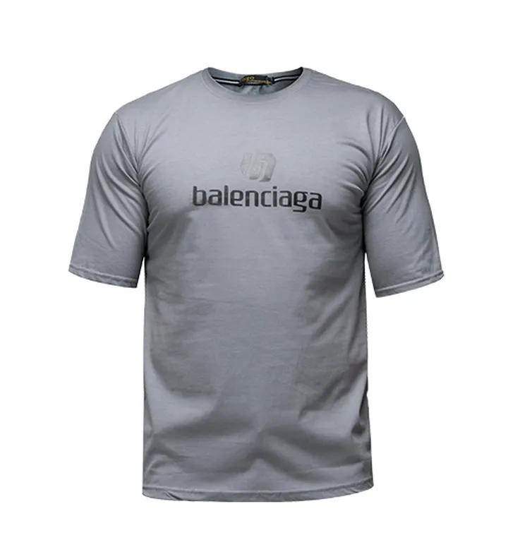 تیشرت BALENCIAGA یقه گرد مردانه نخ پنبه طوسی طرح دار