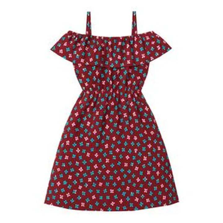 پیراهن یقه قایقی زنانه مدل ریز گل رنگ جگری