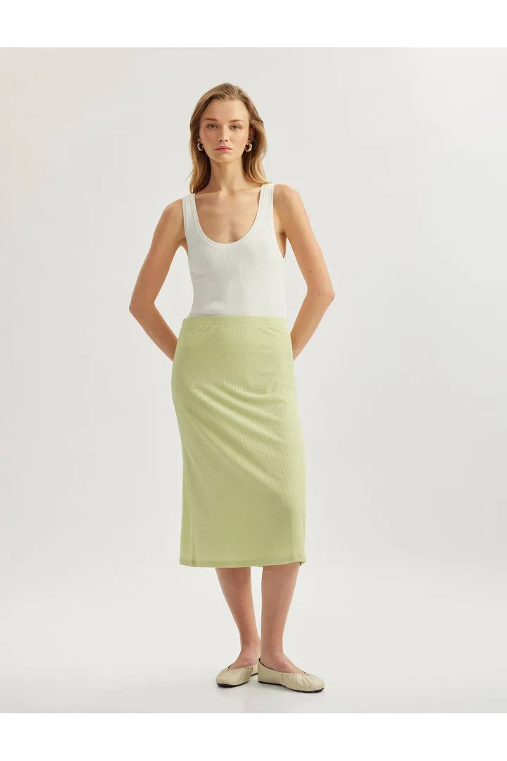 Kotonدامن مدادی میدی برش دار پارچه ویسکوز استاندارد کمر