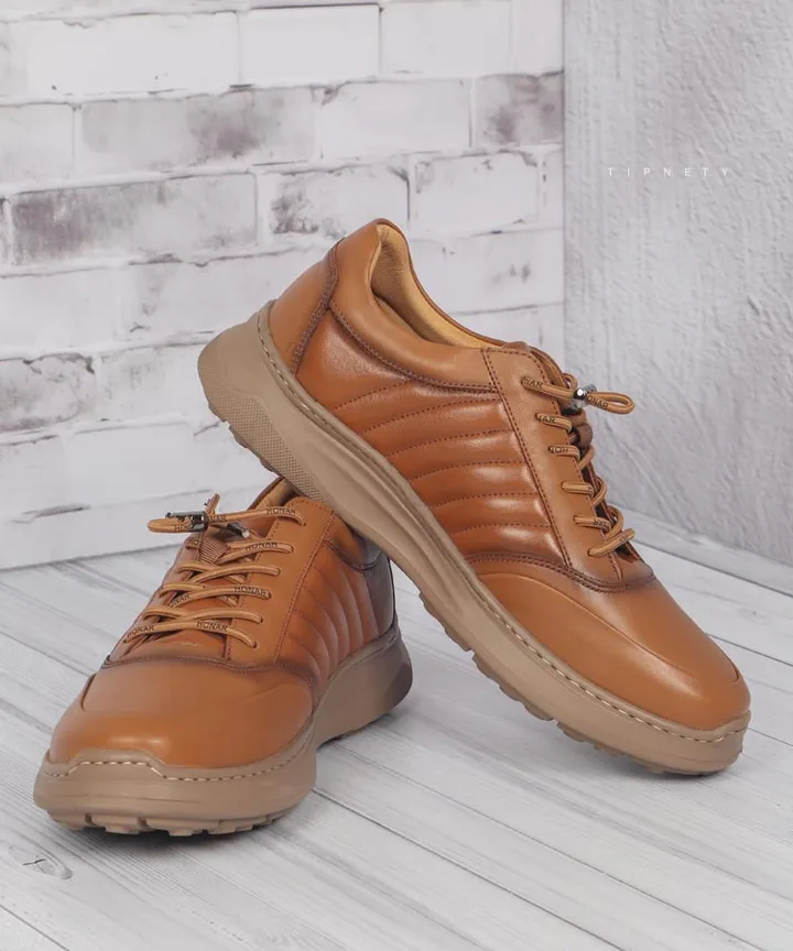 کفش چرم مردانه عسلی مدل کژوال 8184
