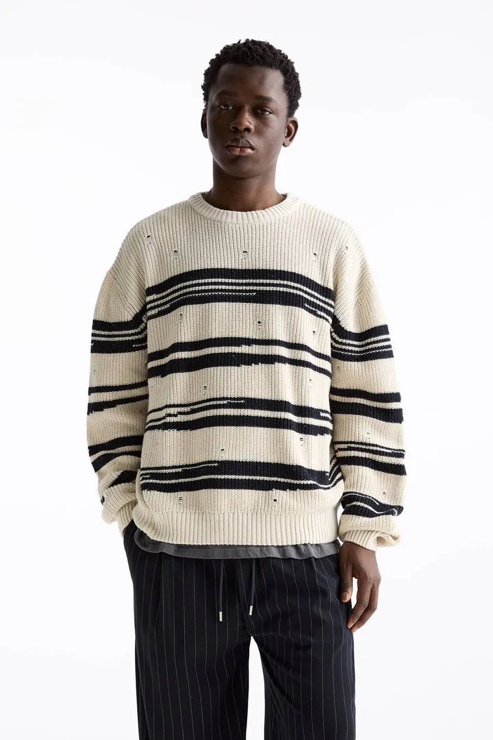 <span class="text-styled__StyledSpan-sc-d280c10c-1 dvOaRP">Pull & Bear< span>ژاکت بافتنی پاره شده و راه راه