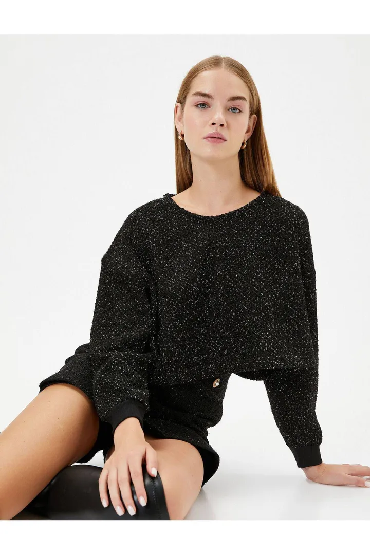 <span class="text-styled__StyledSpan-sc-d280c10c-1 dvOaRP">Koton< span>سویشرت Tweed Sweatshirt با یقه آستین بلند Crop Oversize