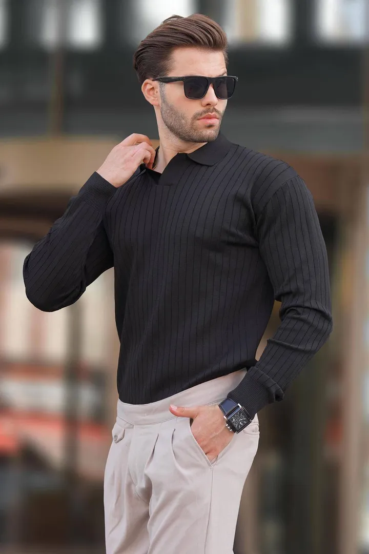 Madmextژاکت پولو راه راه آستین بلند بژ