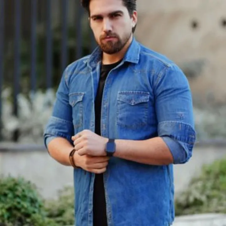 پیراهن جین مردانه پنبه نخ طلایی دوجیب | پیراهن تمام پنبه بدون کش | پوشاک پویاک