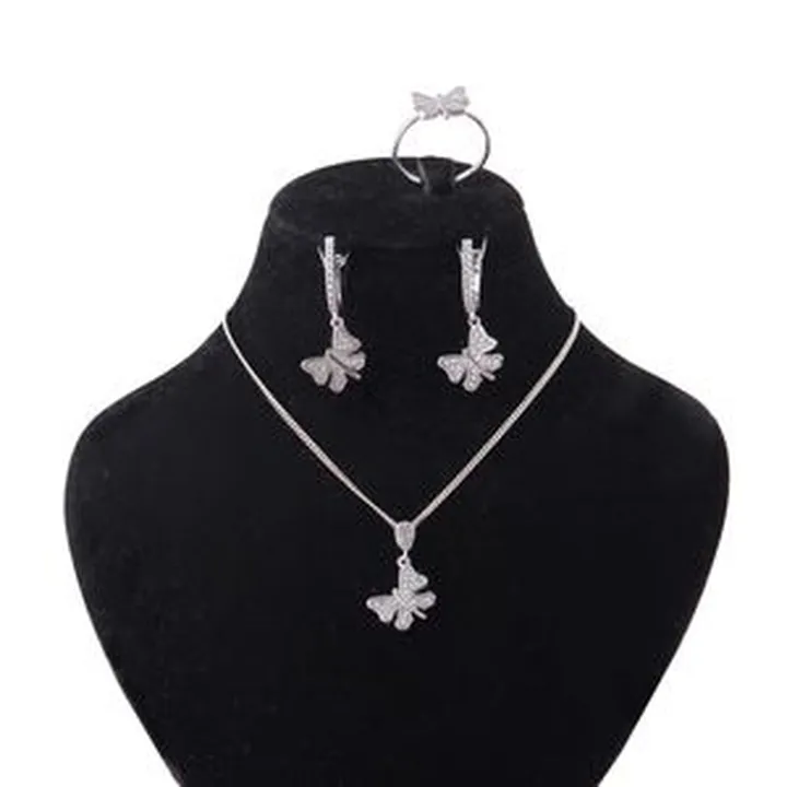 نیم ست نقره زنانه بازرگانی میلادی مدل پروانه فانتزی قالب جواهر فول نگین بدون ریزش کد NTR_413