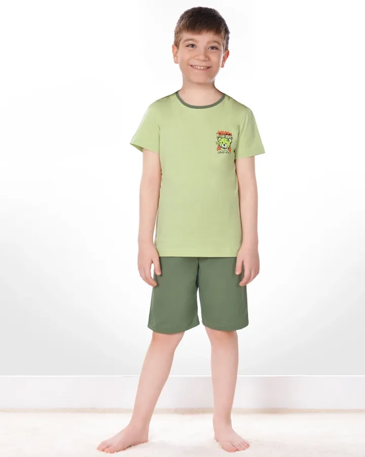ست تیشرت و شلوارک خرسی پسرانه 1664 – زیتونى
