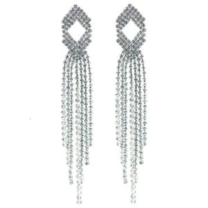 گوشواره زنانه مدل آبشاری نگین دار طرح لوزی کد 04