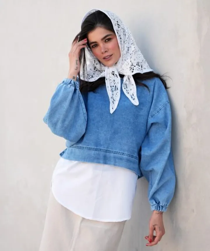 دو تیکه کراپ جین و تترون Q31647