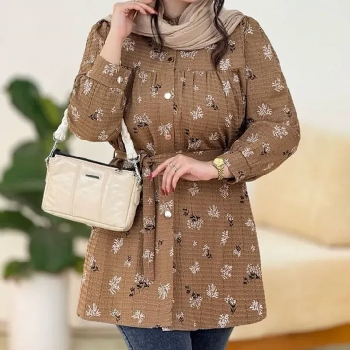 شومیز گل گچی سارینا جنس لنین گل گچی درجه 1