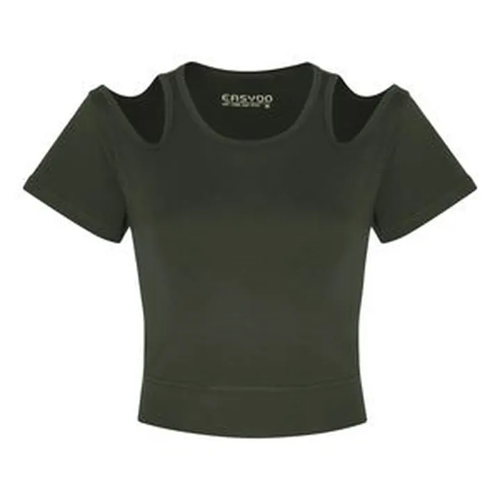 کراپ‌ تی‌شرت آستین کوتاه زنانه ایزی دو مدل 3843059879 رنگ سبز تیره