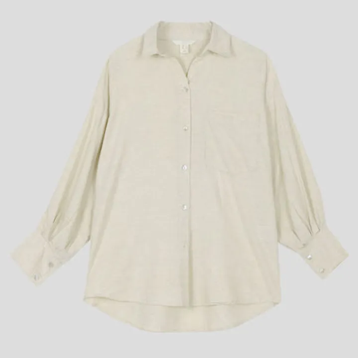 شومیز لینن آستین پیلی گندم اچ اند ام