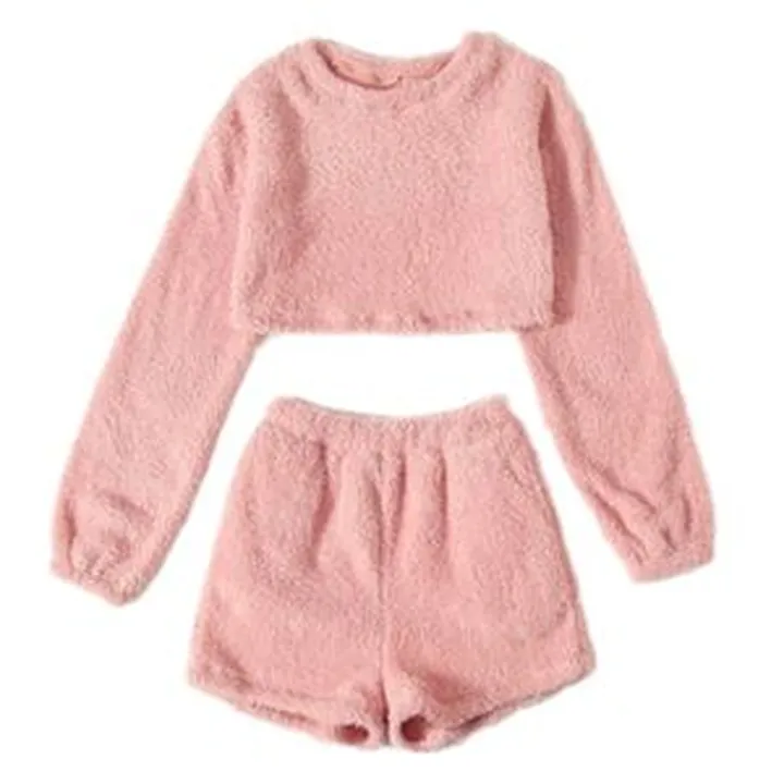 ست سویشرت و شلوارک زنانه مدل تدی گوسفندی