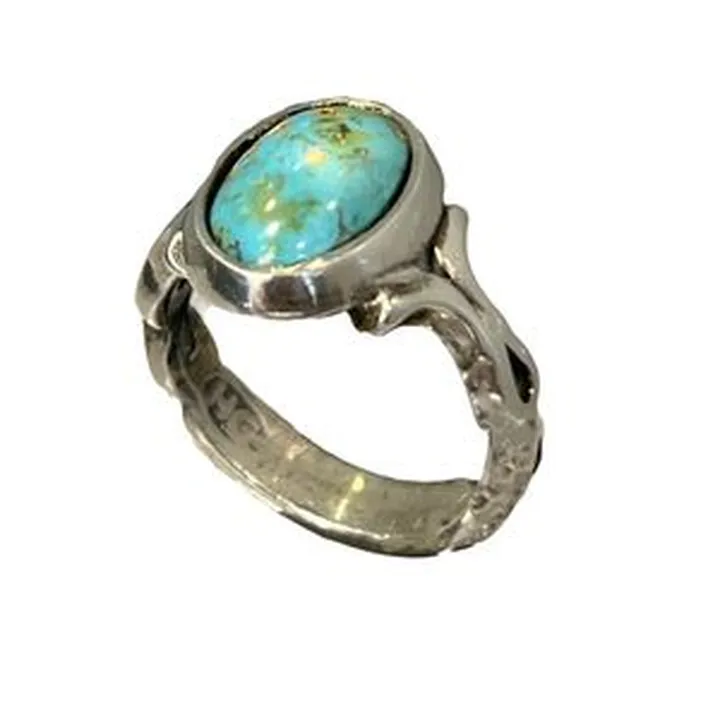 انگشتر نقره مردانه مدل دستساز طرح صفوی با فیروزه رگه نیشابوری3-1