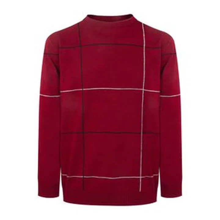 پلیور مردانه مدل یقه گرد خط دار رنگ زرشکی