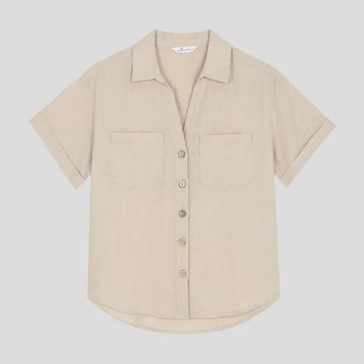 شومیز لینن آستین پاکتی یقه هفت اسپرینگ فیلد