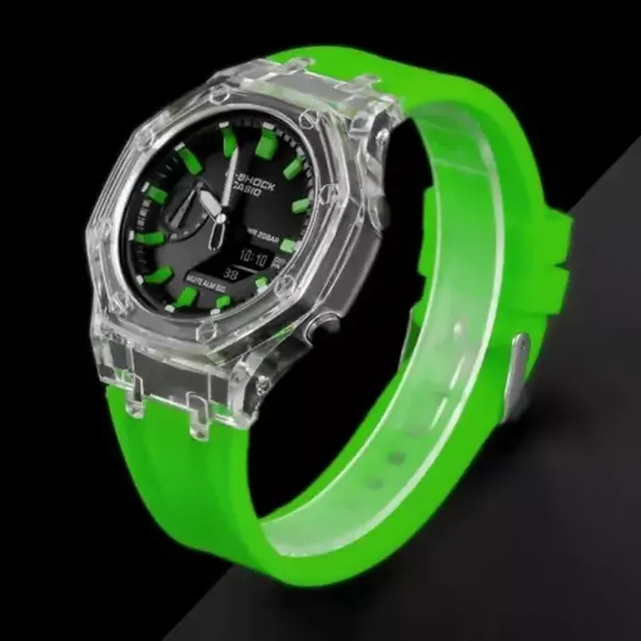 ساعت مچی اسپرت G-shock قاب شیشه ایی موتور برقی ژاپن سبز کم رنگ جی شاک مخصوص ورزشکاران کد2941