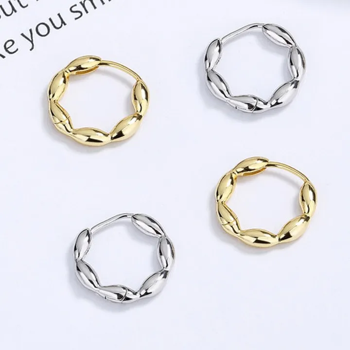 0037. گوشواره حلقه ای نقره مدل دانه لوبیایی