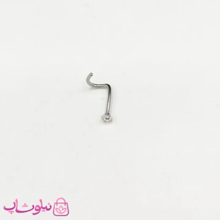 پیرسینگ بینی میخی نگین‌ دار منحنی سفید نقره ای کد 218
