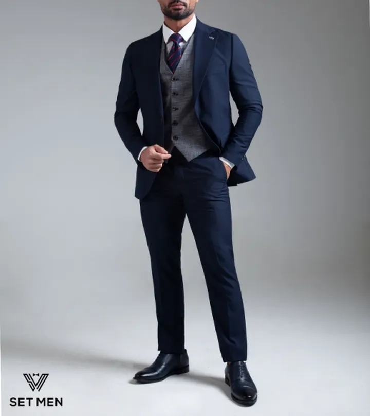 کت و شلوار مردانه نیم آستر یقه انگلیسی دو دکمه