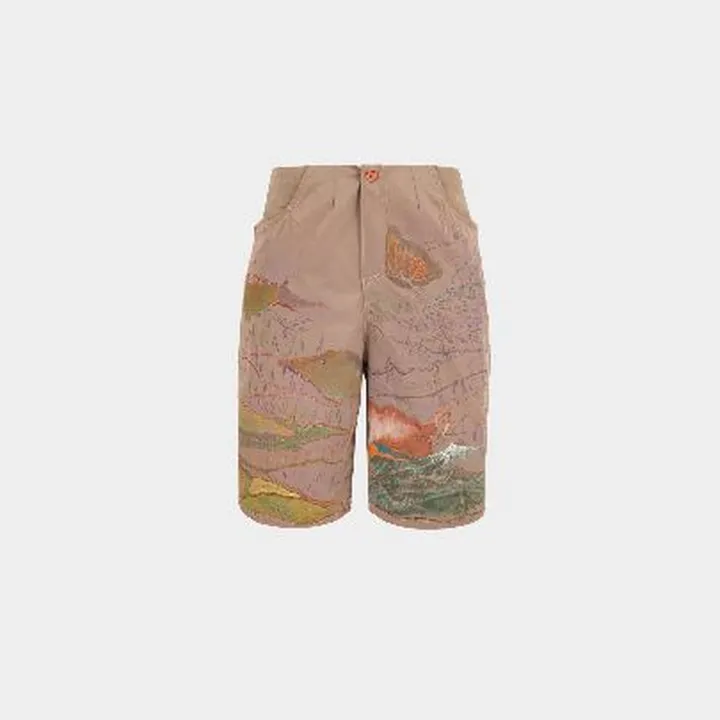 شلوارک زنانه کرم خاکی نقاشی شده