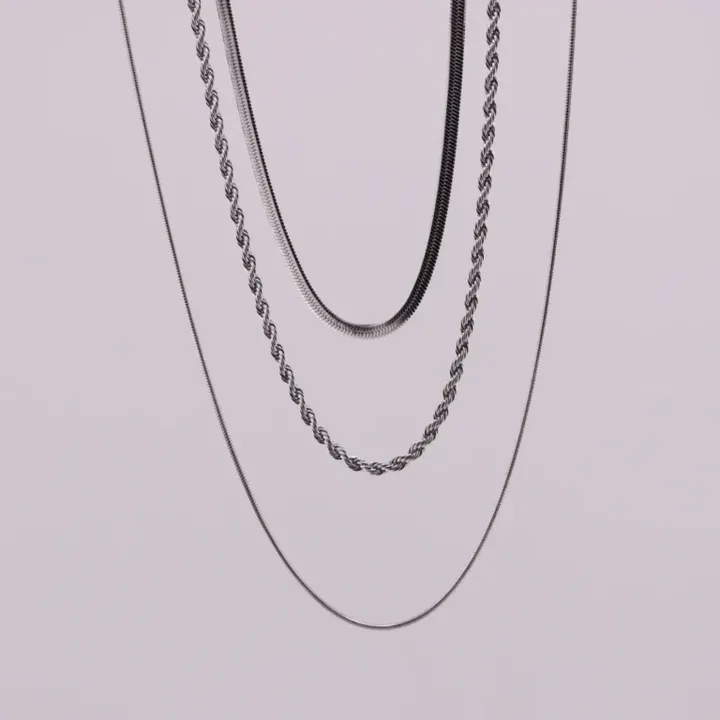 گردنبند سه لاین نقره ای استیل