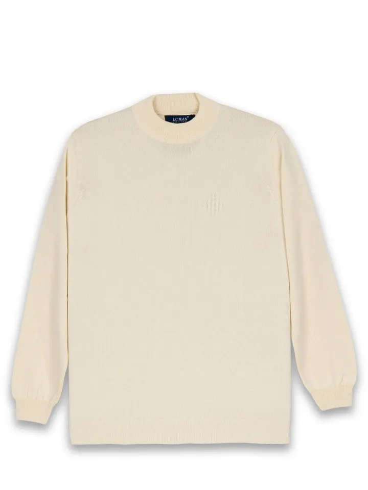 پلیور شیری یقه پنج سانت ساده