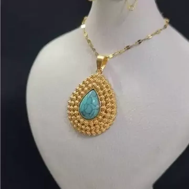 گردنبند زنانه فیروزه ای اشکی طرح طلا