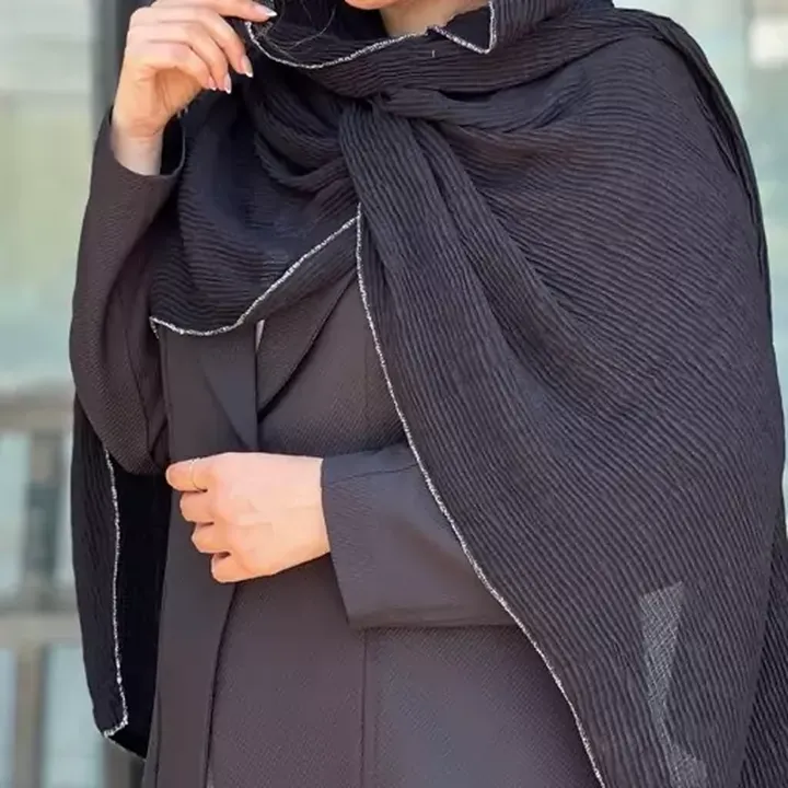 شال پلیسه زنانه و دخترانه لب نقره ای عیدانه