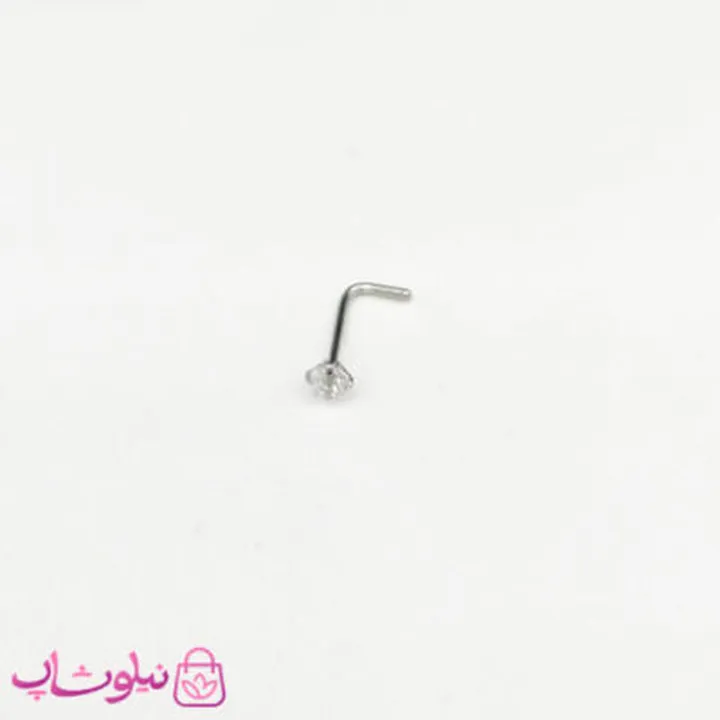 پیرسینگ بینی میخی نگین‌ دار سفید نقره ای کد 218