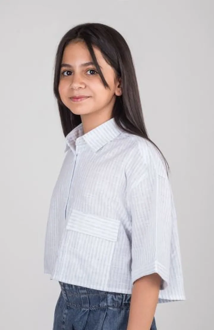 شومیز ساده بافت راه راه آستین افتاده