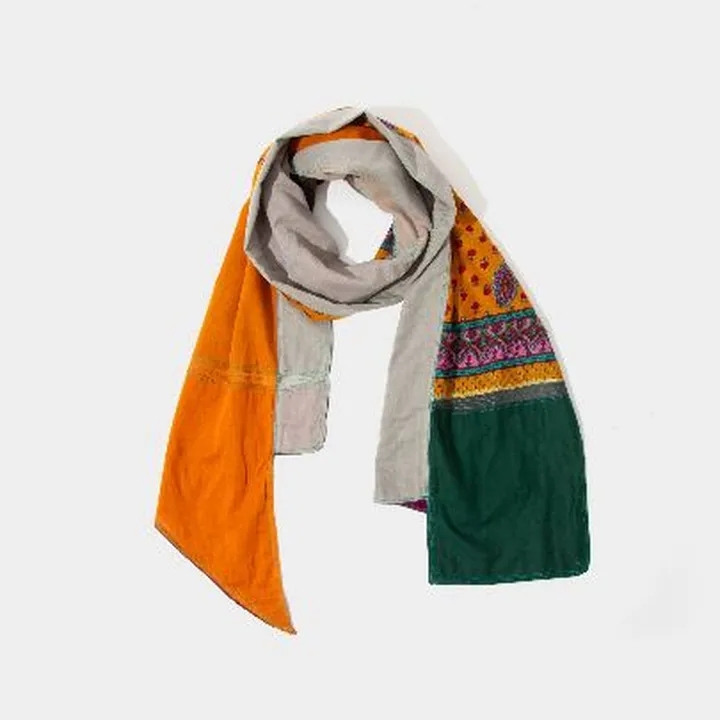 شال دورو طرحدار نارنجی سبز